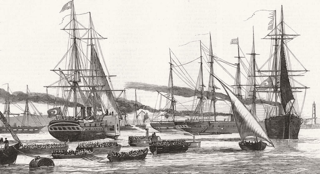 EGYPT. The War in the East-Egyptian Troops leaving Alexandria for the war 1876